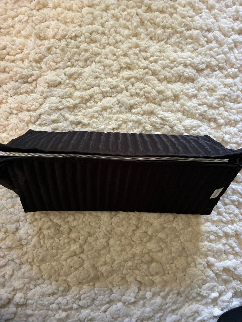 Black Quilted Makeup Organizer Pouch - Compact Travel Cosmetic Bag